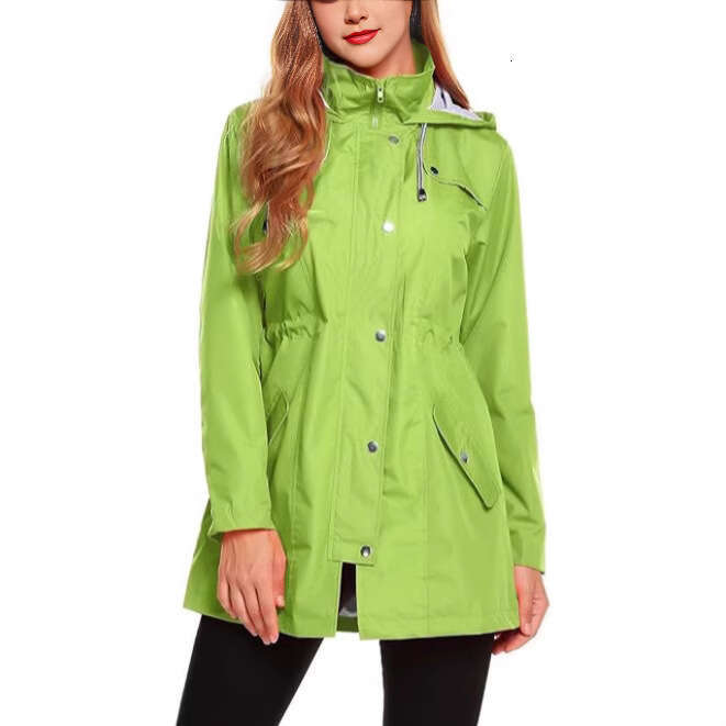 Hot Selling Windproof Waterproof Raincoat Hooded Zipper Jacket Mid-Length Trench Coat Outerwear