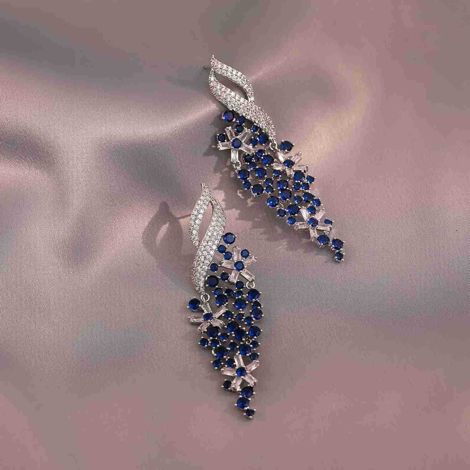 Gemstone Drop Dangle Earrings Rhinestone Cluster Earrings Luxury Bridal Flower Fashion Jewelry 18K Gold Plated 925 Sterling Silver Posts Sparkly Eveni