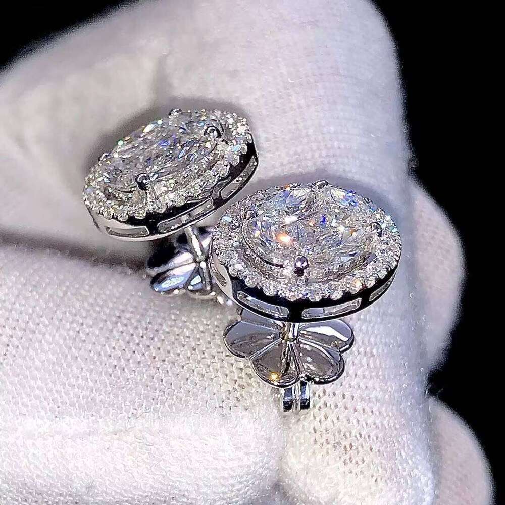 VVS Moissanite Cluster Stud Earrings Round & Marquise Cut Dia Design Sier White Gold Women's Gift