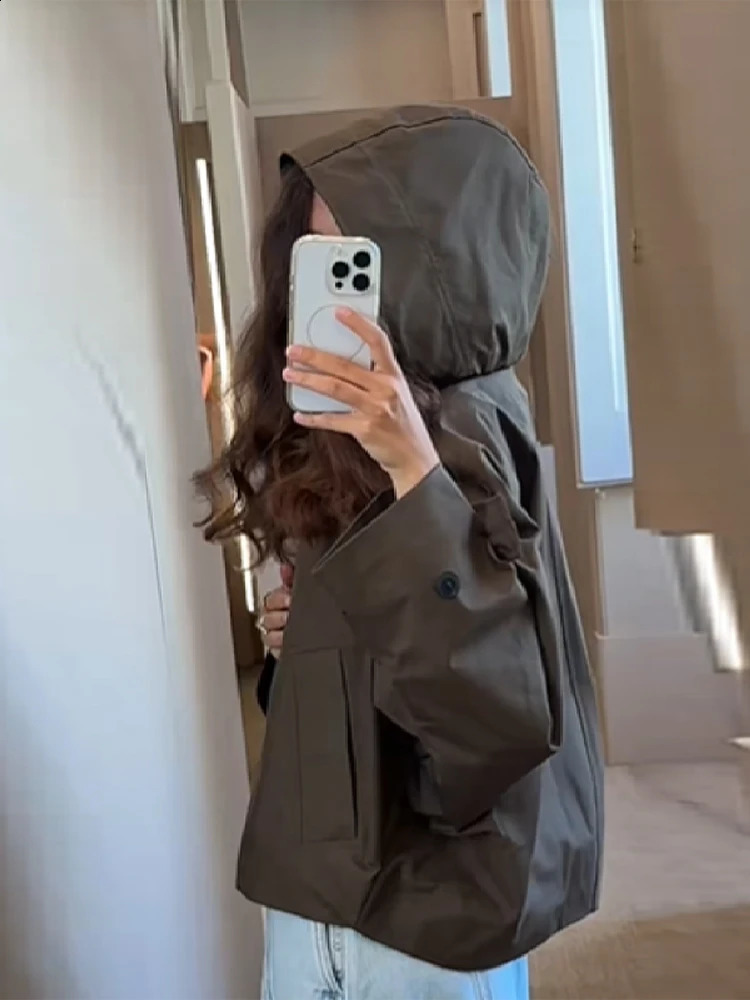 Chic Vintage Loose Jacket For Women Long Sleeve Single Breasted Hoodie Coat Casual Outwears Lady Autumn Streetwears 250911