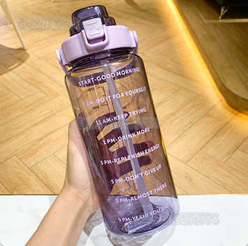 Large Capacity Water Bottle Summer Sports 2000ml Graduated Straw Plastic Cup High Temperature Resistant Water Bottle for Men and Women Large Water H25