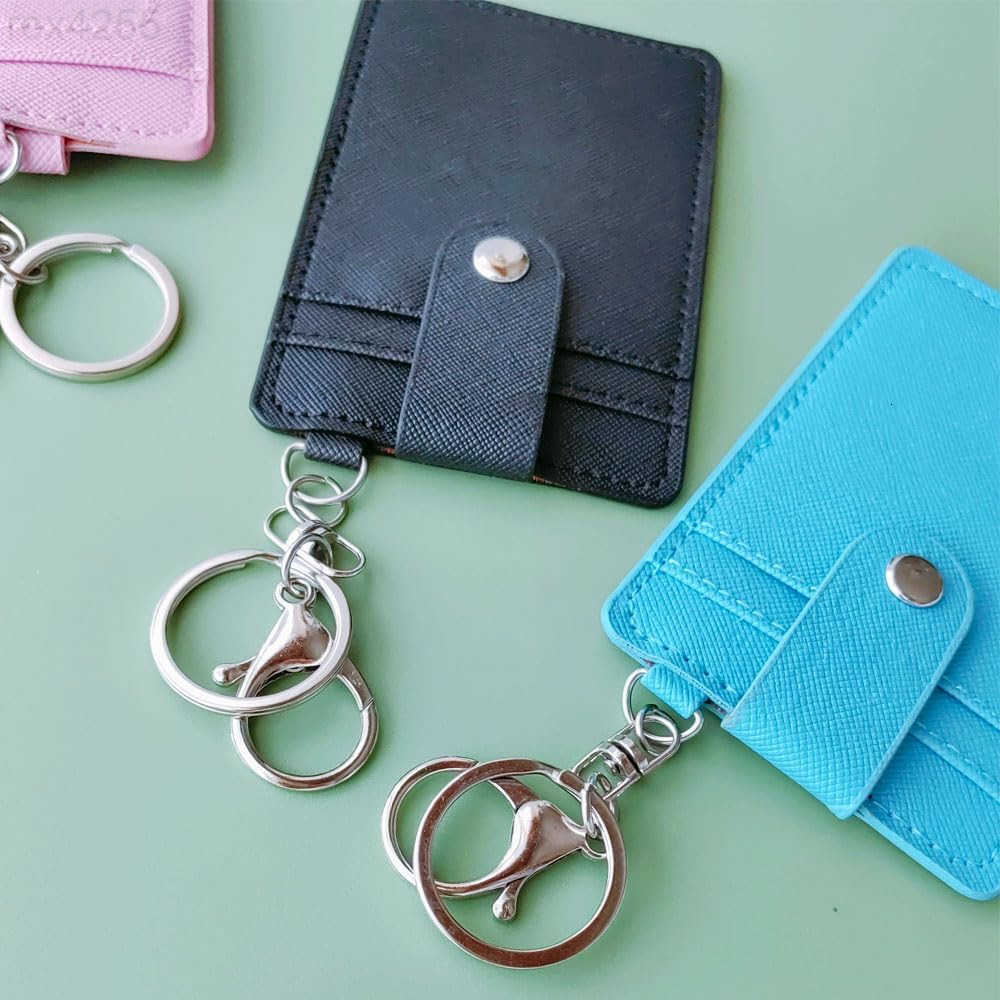 2 Pack Slim Credit Card Holder BackFront Pocket Purse Wallets Faux Leather ID Badge Holders for Carrying Keys Metro Cards with Metal ClaspsKey RingsW2