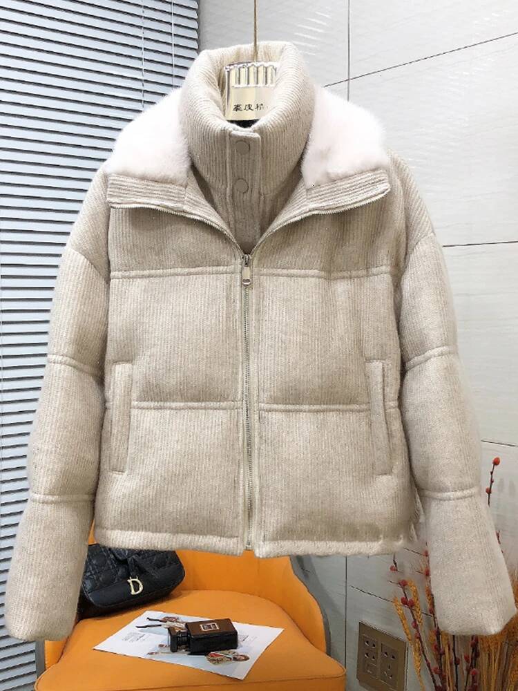 Fashion Women Winter Real Mink Fur Collar Natural Goose Down Jacket Puffer Jackets Thick Female Outwear Coat Hot Sale