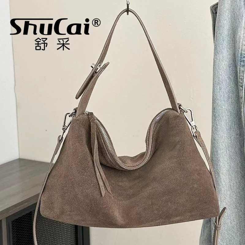 Genuine Grade Autumn Winter Big Boston Luxury Designer Tote Soft Matte Suede Leather Women Handbag Female Shoulder Crossbody Bag W250911