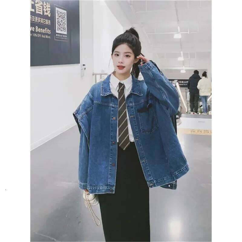 Superaen Design Denim Women's Spring Autumn New Korean Loose Oversize Bat Sleeve Jacket Coat