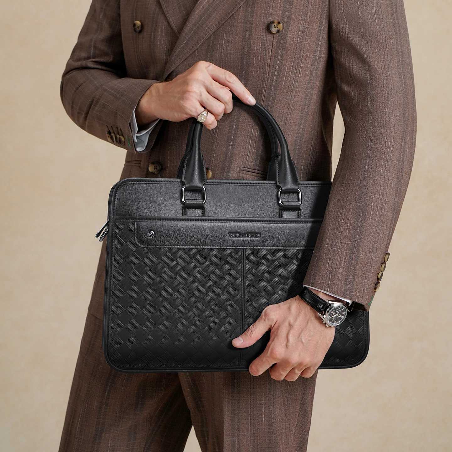 Mens leather briefcase fashionable business backpack personalized laptop bag Z250906
