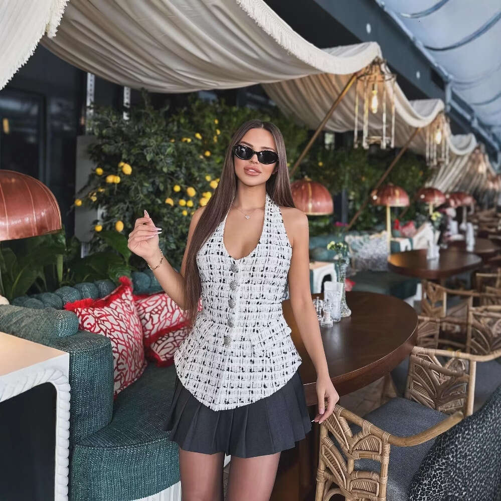 DHEssentials 2025 Fashion Small Chanel Style Halter Neck Vest Top X5021