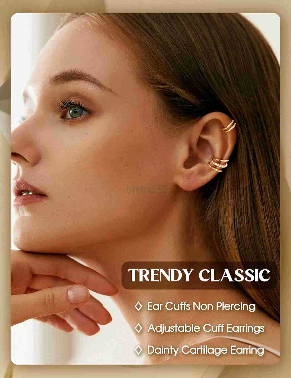 4 Pairs Ear Cuffs Non Piercing 14K Gold Plated Ear Cuff Earrings for Women Ear Cuff for Non Pierced Ears Clip on Cartilage Earring Adjustable Fake Ear