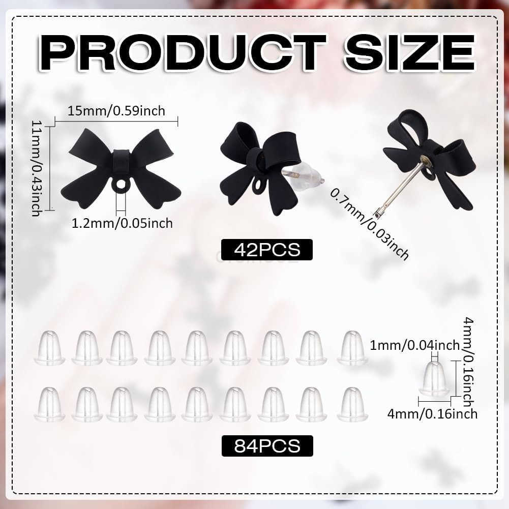 42Pcs Bow Stud Earrings 925 Sterling Silver Alloy Earring Post with Loop 84Pcs Backs Black Bowknot Stud Ear Findings for Women DIY Dangle Crafting Jew