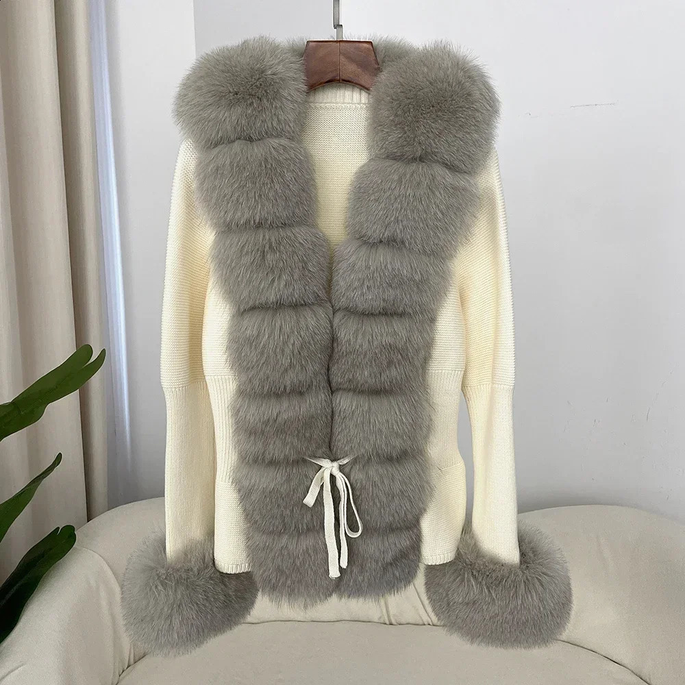 y Patchwork Knitted Sweater Bandage Fur Cardigan Detachable Collar Jacket Coat Autumnwinter Womens 250911