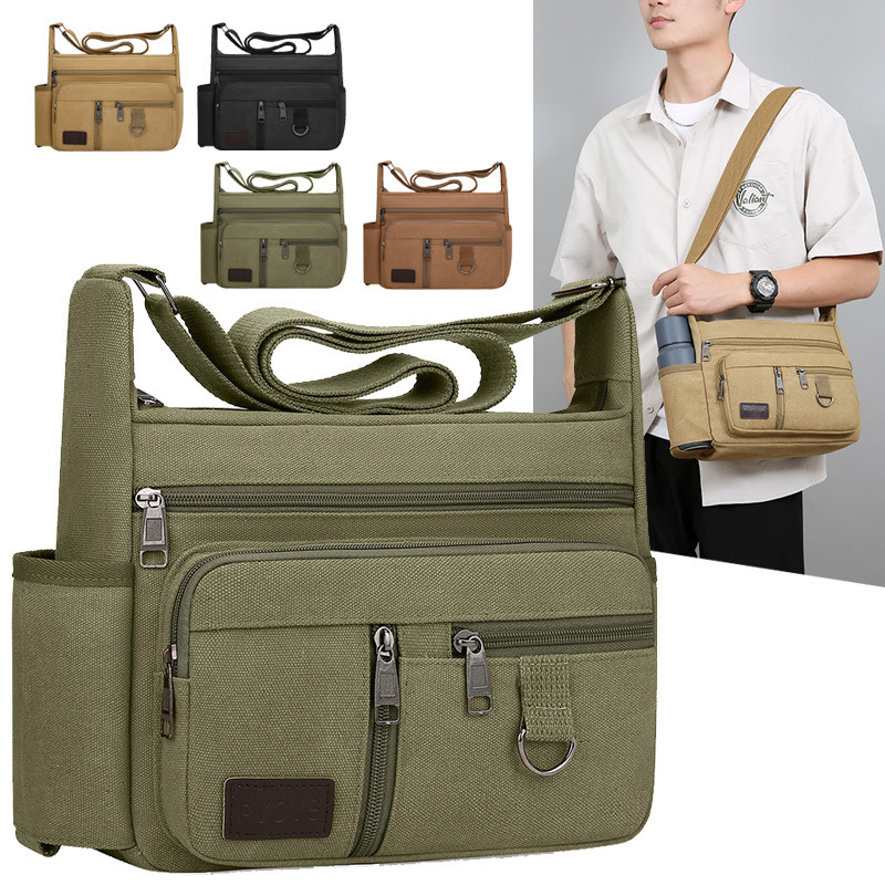 Large Capacity Luxury Bag Men S Canvas Free Shipping Bag Cross Border New Simple Casual Shoulder Designer Bag Bag Water Bottle Storage Commuting Trave