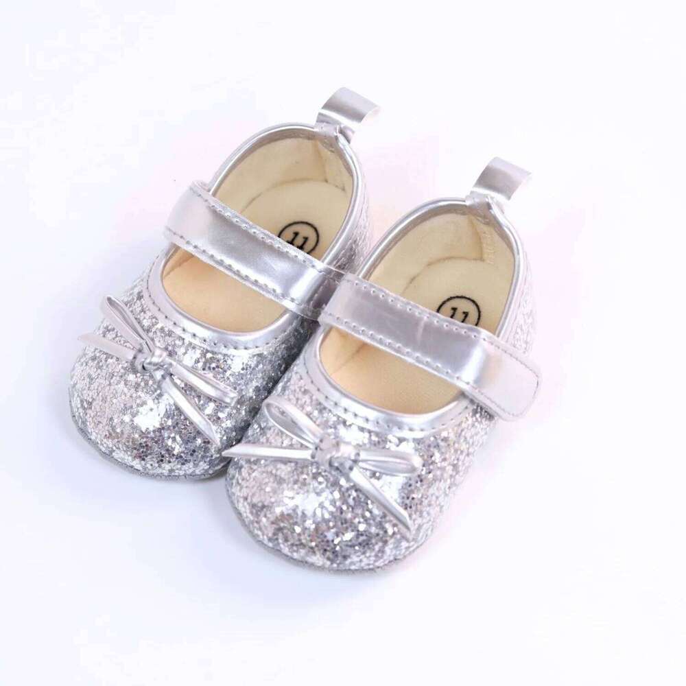 Infant Baby Girls Princess Shiny Sequined Bow Non-slip Soft Flats First Walker Toddlers Dress Shoes for 0-18M