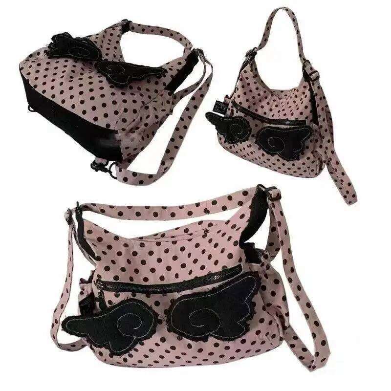 Korean All Match Streetwear Wings Women's Handbags Vintage Dots Grunge Backpacks Casual Y2k Aesthetic Shoulder Crossbody Bags