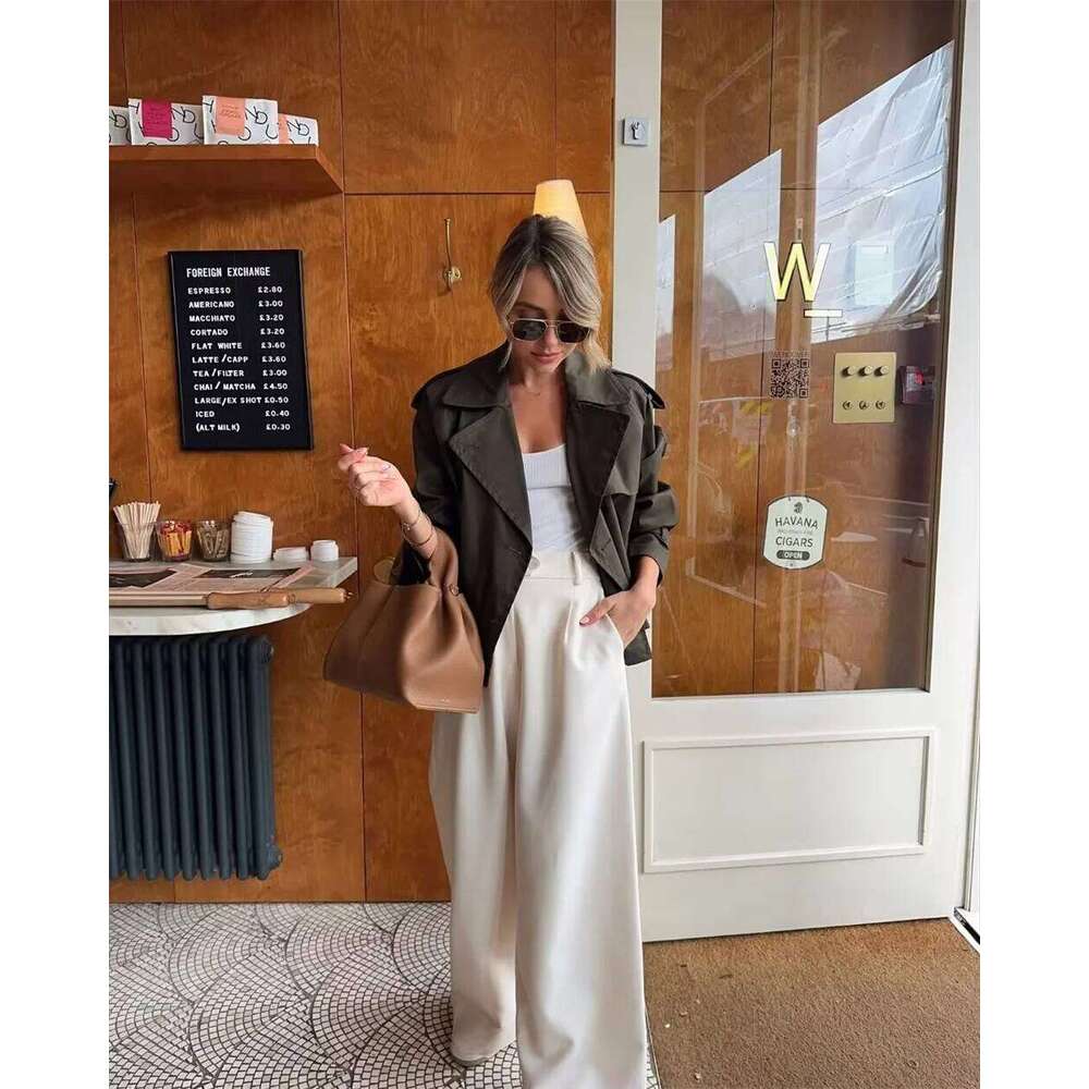 Ladies Vintage Cropped Trench Spring Autumn Jacket Women Streetwear Double Breasted Long Sleeve Top Female Chic Coat Outfits