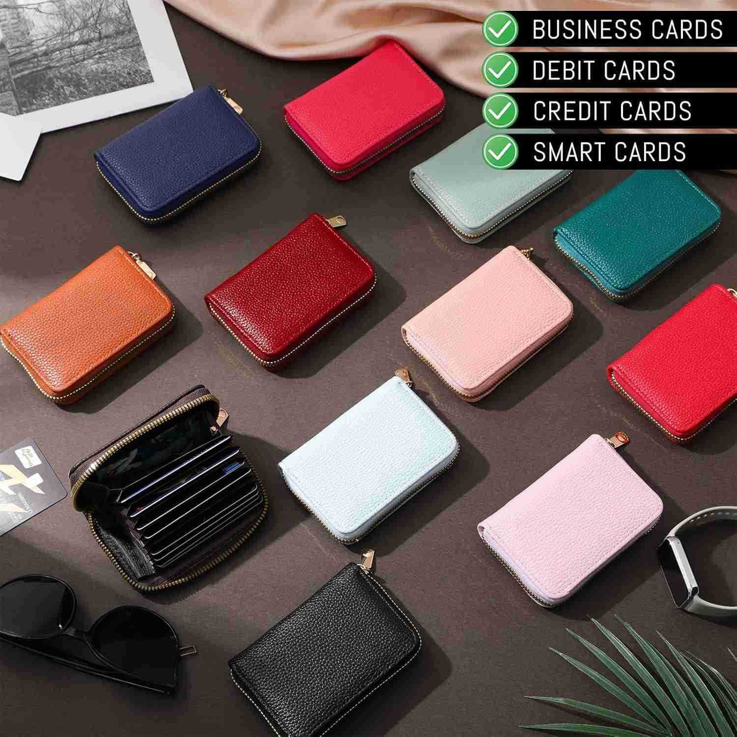 12 Pcs RFID Blocking PU Leather Wallet Zipper Credit Card Wallet Small Business Accordion Card Cases Holder ID Hard Case for Women Men Multicolor 11 P