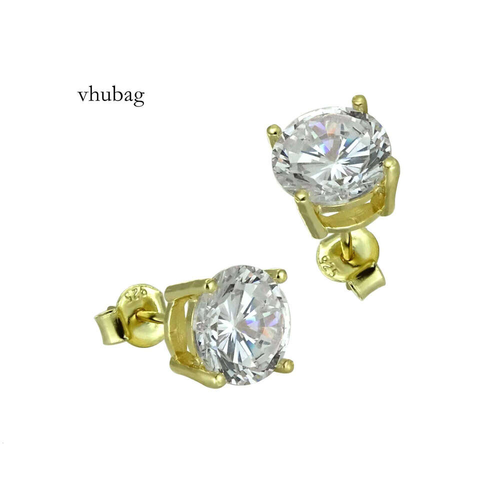 Gold Plated Jewelry 8MM Single Stone Solitaire Sterling Sier Ladies Earrings Moissanite Stud