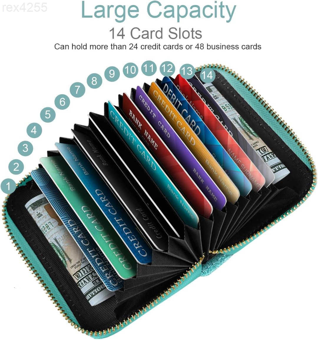 14 Credit Card Slots RFID Card Holder Wallet Glitter Leather Small Cute Card Organizer Case with Coin Pocket Keychain TiffanyW250911