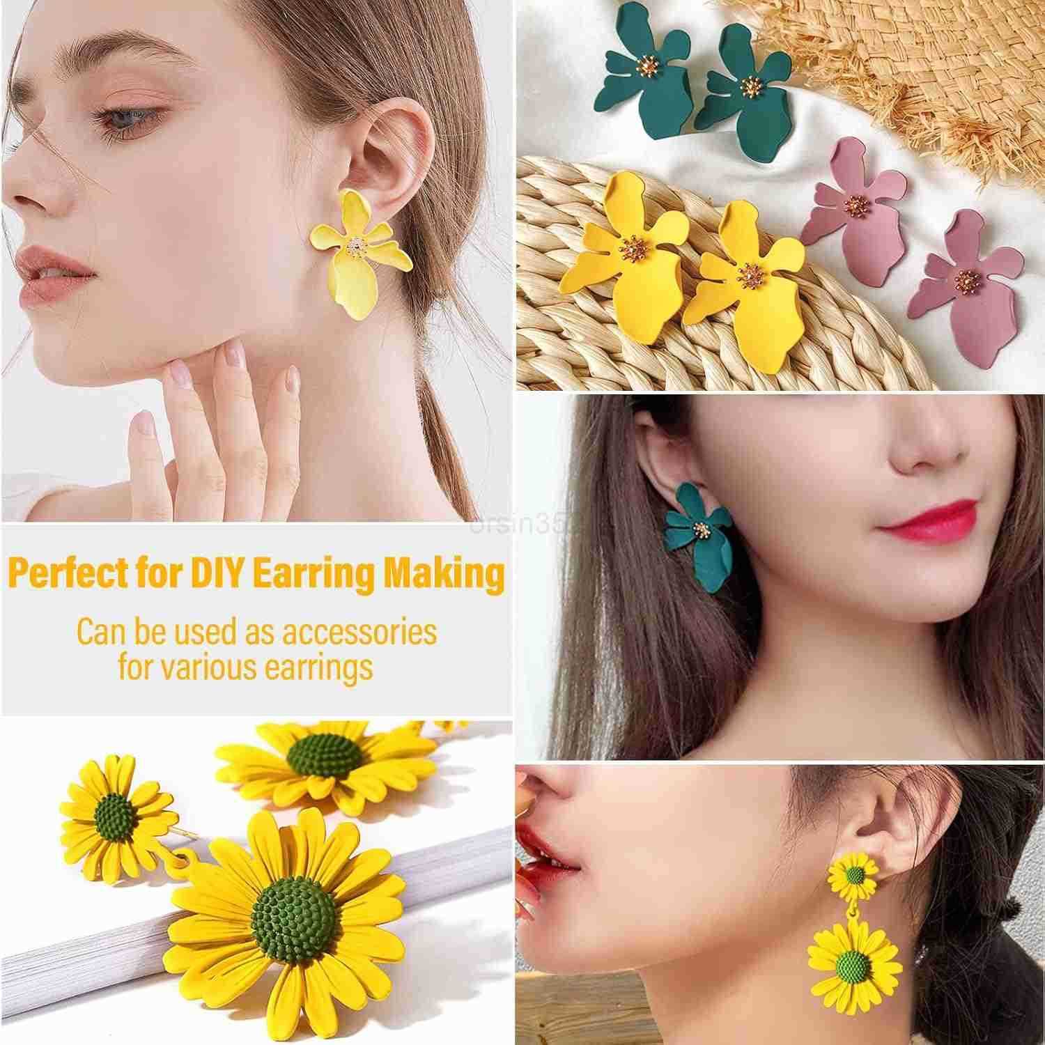 Earring Posts Stainless Steel Flasoo 1200Pcs Hypoallergenic Earrings Posts and Backs Gold Flat Pad Ear Ring Studs with Clutch for Earring Making and D