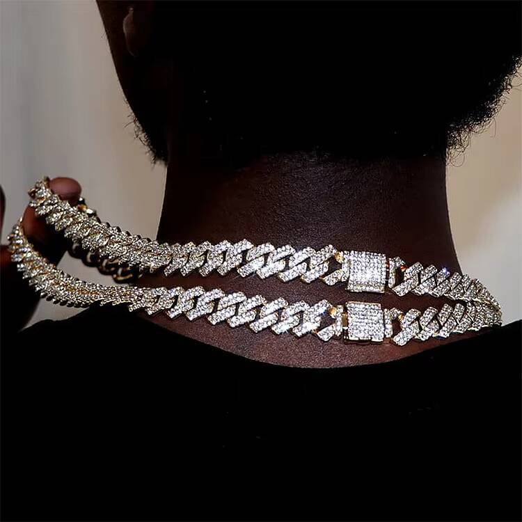 Trendy S925 Sterling Silver Necklace 8MM10MM Real Gold Plating Moissanite Cuban Link Chain Hip Hop Iced Cuban Chain Jewelry