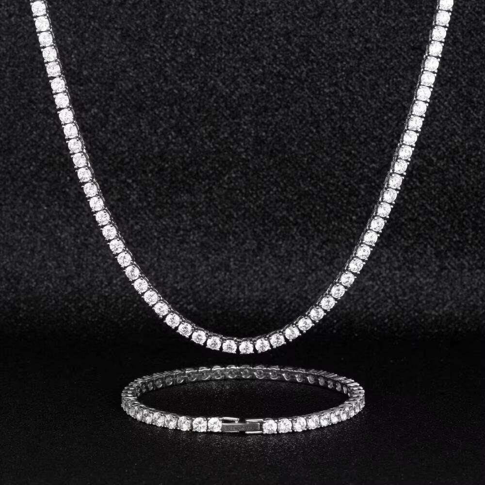 for Men Women, Gold Sier Stars, Long Chain Statement Necklace, Tennis in Steel and Sier, Necklace Set