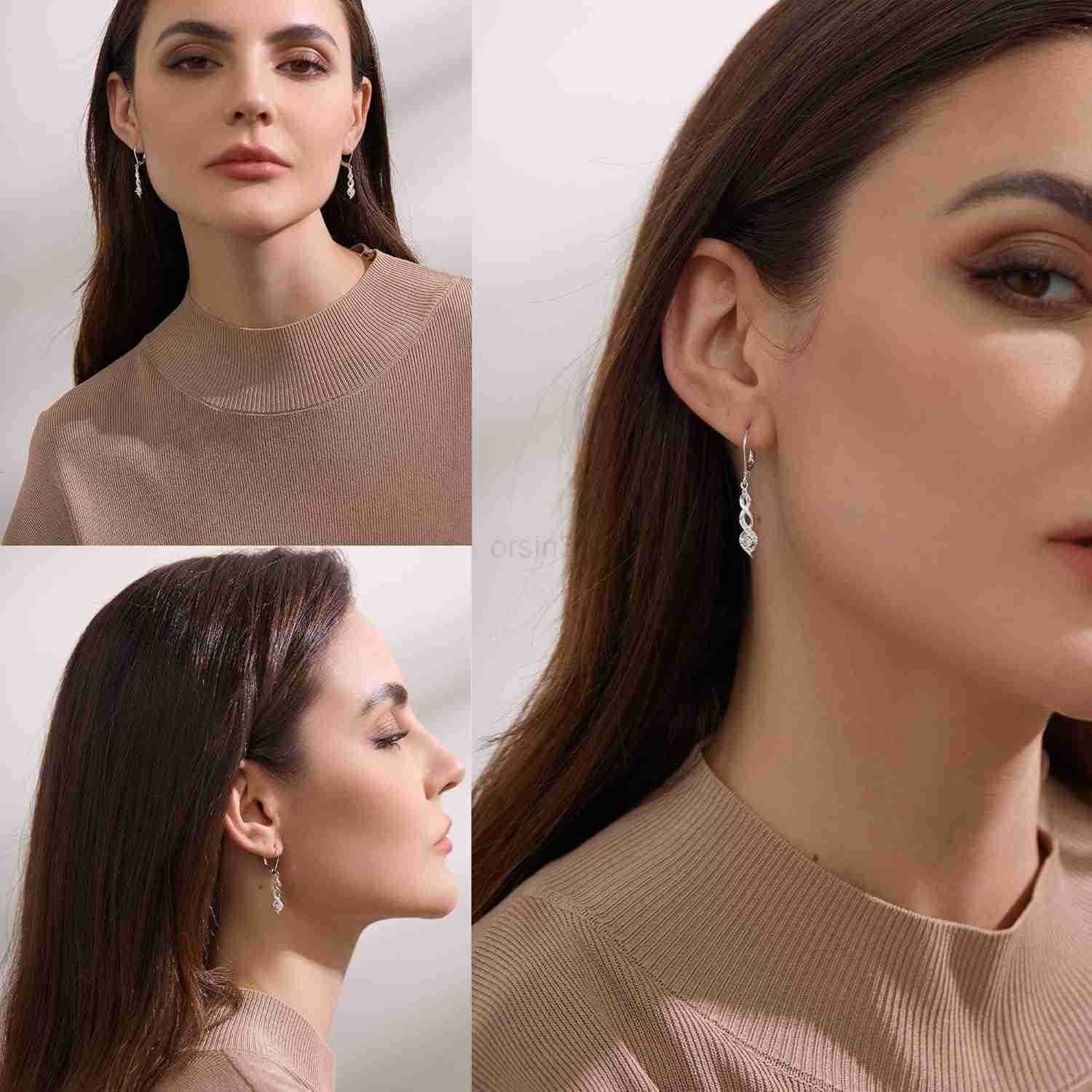 Silver Drop Dangle Earrings for Women Cubic Zirconia Hanging Dangle Earrings Long Infinity Drop Earring Leverback CZ Earing for Jewelry GiftsW250911