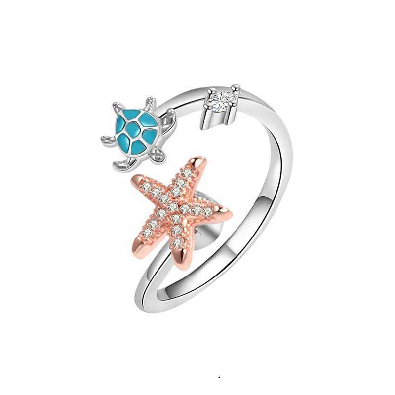 Bohemia Anti Stress Anxiety Fidget Spinner Starfish Turtle Finger Ring for Women Summer Holiday Jewelry Rotating Freely Rings W250911