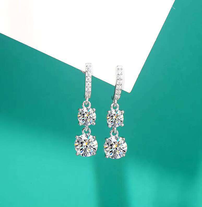 Fashionable Sier 3ct Moissanite Tassel Drop Earrings Stunningly Shiny Jewelry with Full-Dia Flowing Design
