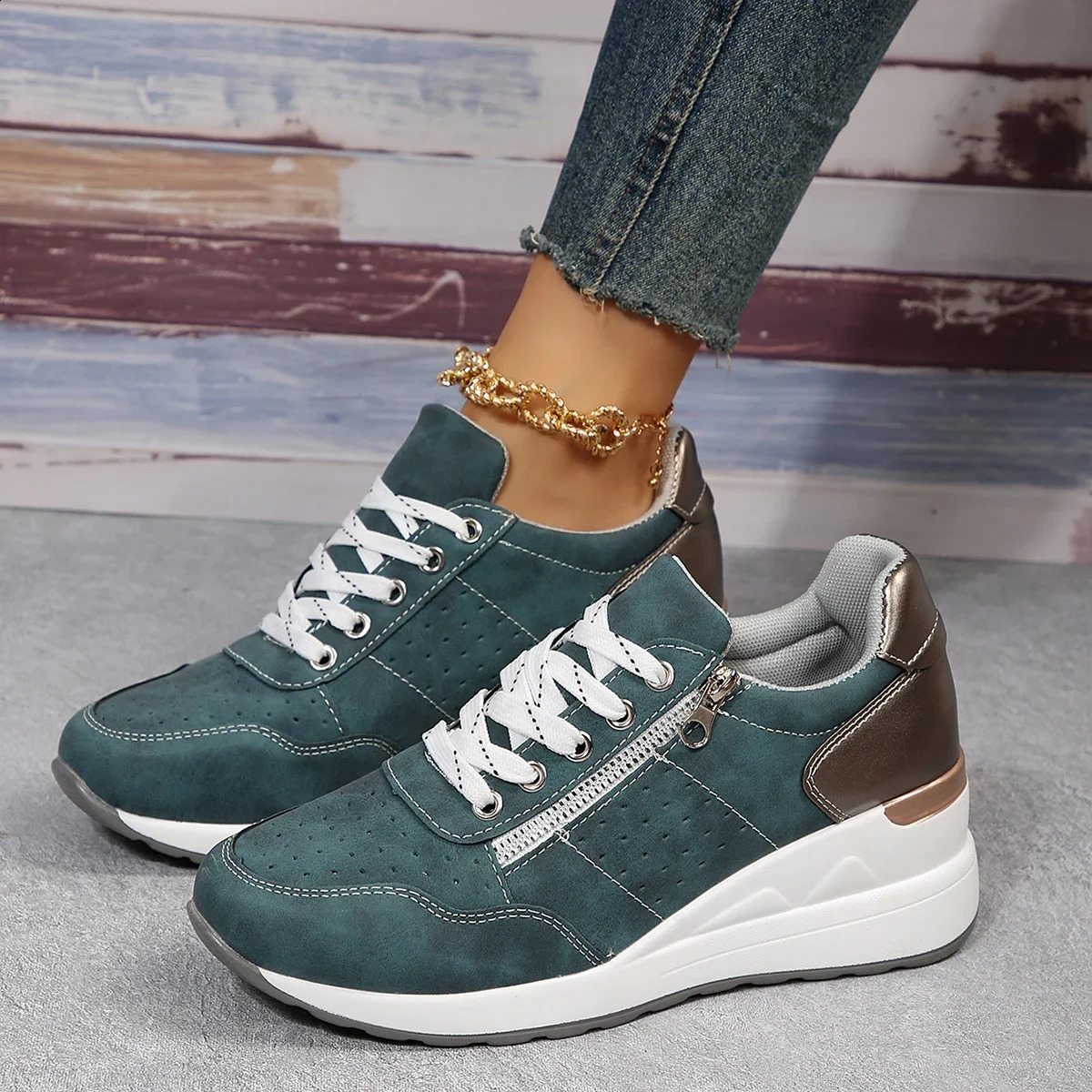 spring autumn Shoes Woman Trend Wedge Platform Casual Women Lace Up Sports Non Slip Breathable Sneaker 250911