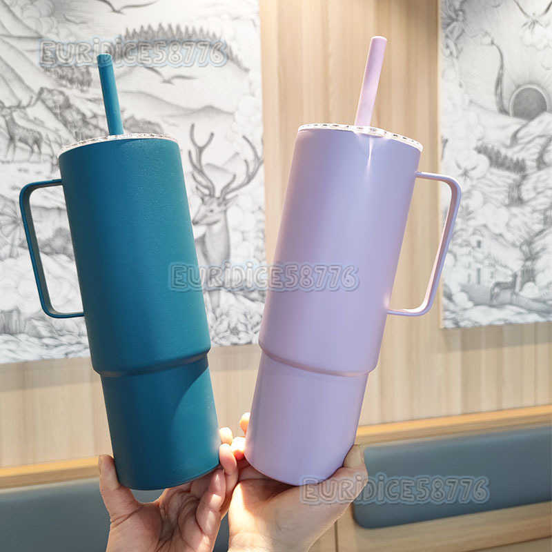 Handle Ice Cup 304 Stainless Steel Large Capacity Insulated Cup Outdoor Car Cup with Straw H250911