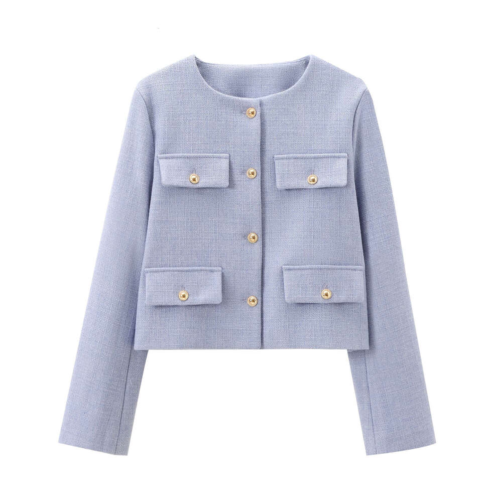 DHEssentials 2025 Fashion Women's Clothing Long Sleeve Versatile Little Chanel Style Top with Flap Decoration Short Blazer
