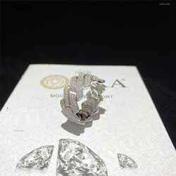 Sterling Sier Iced Out d Color Moissanite Cuban Rings Fine Hip Hop Vvs Dia Finger for Men