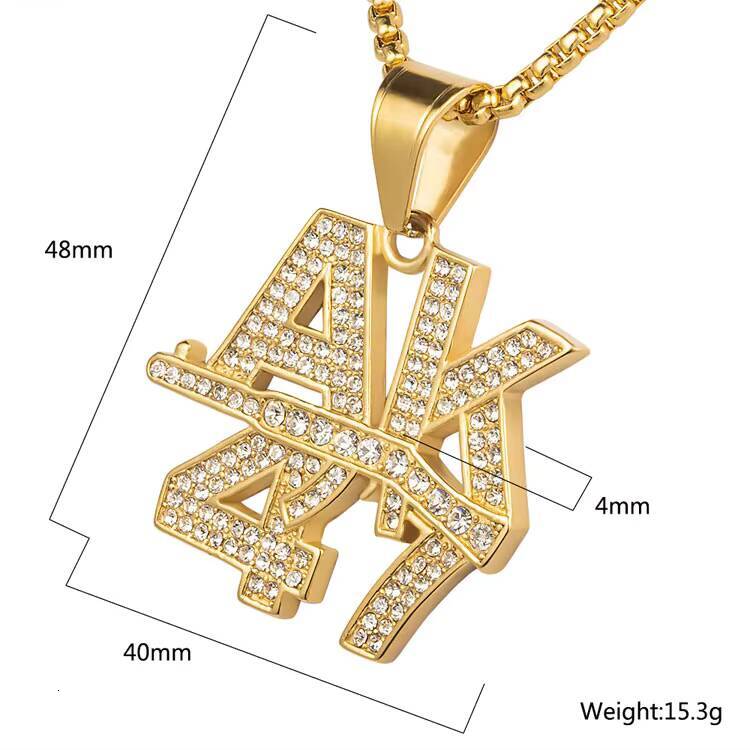 Marlary Hand Made Gold Plated Stainless Steel Full ZIrcon AK47 Bling Pendant Necklace