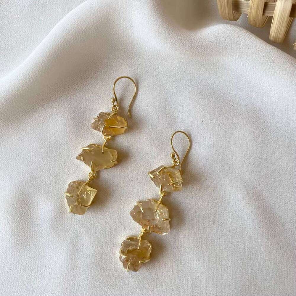 Sterling Sier Women's Handmade Drop Dangle Earrings Raw Rainbow Moonstone Gemstone Prong Setting Wholesale Moissanite