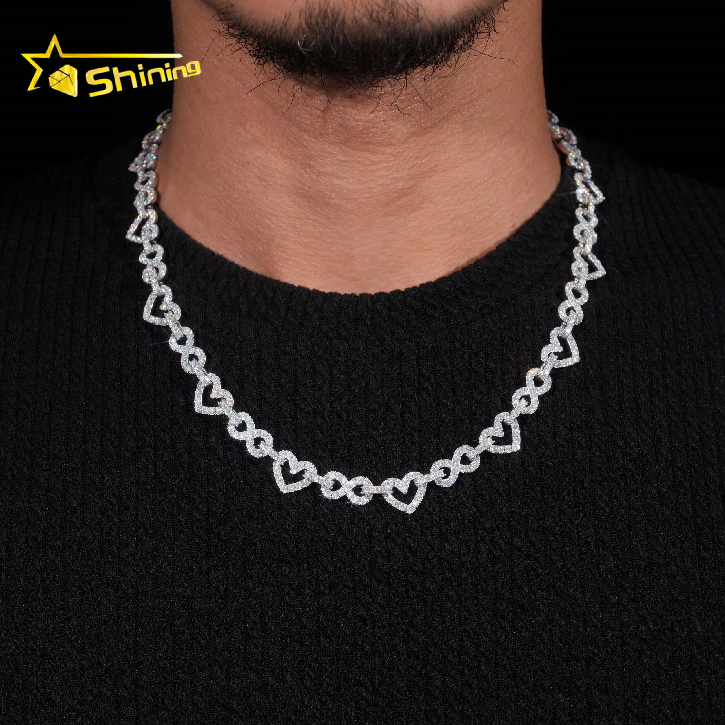 Hip Hop Jewelry Rapper 925 Silver 85MM Heart Style Missanite Cuban Link Chain Iced Out Men Infinity Cuban Necklace Chain Link