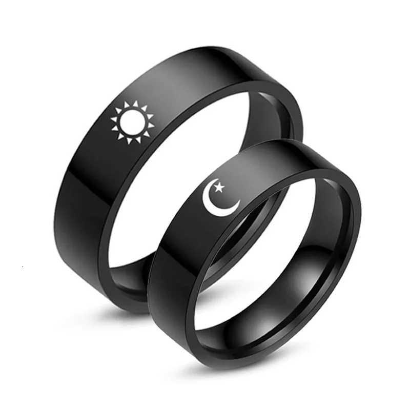 Fashion Style Jewellery Moon Star Sun Couple Rings Lovers Rings for Women Men Classic Black Color Stainless Steel Gift Accessori W250911