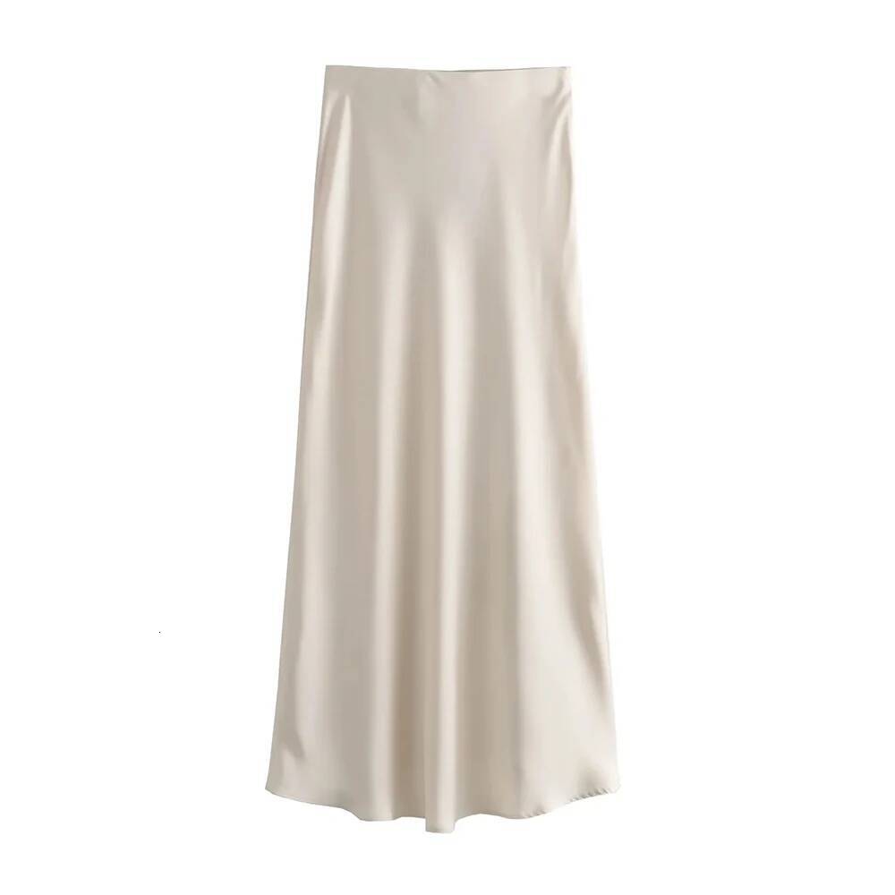 2025 Satin Black High Waist Long for Women Summer White Midi Skirt Office Elegant Daily Skirts dongdumaoyi