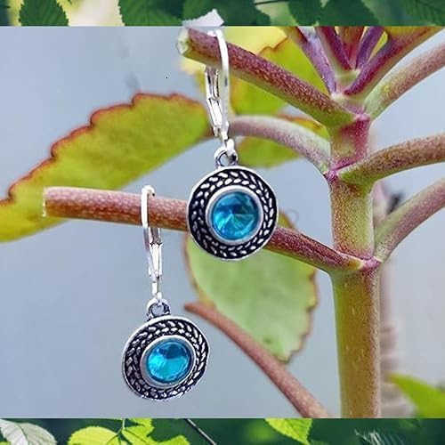 Handmade Crystal Leverback Earrings for Women 925 Sterling Silver Dangle Earring with Charm Pierced Lightweight Dangling Bohemian Small Hoop EarringW2