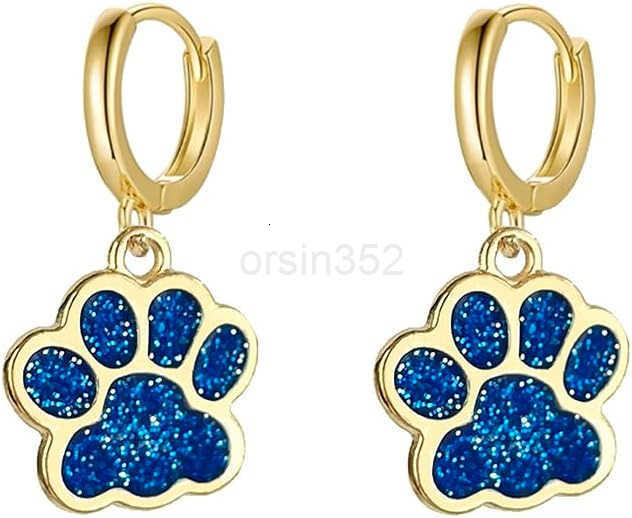 Cute Paw Charm Glitter Enamel Cartilage Small Hoop Dangle Drop Earrings for Women Girls Sensitive Ear 14K Gold Plated Colorful Animal Paw Dog Cat Pet 