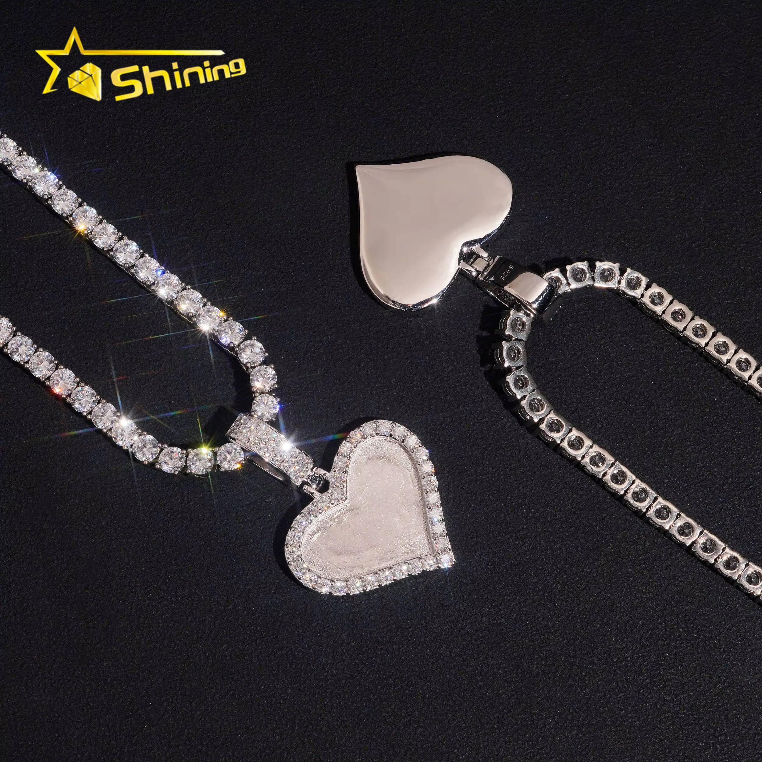 Ready to Ship Heart Shape Memory Pendant Waterproof 18K Gold Plated 925 Silver Moissanite PiMoissaniteure Pendant