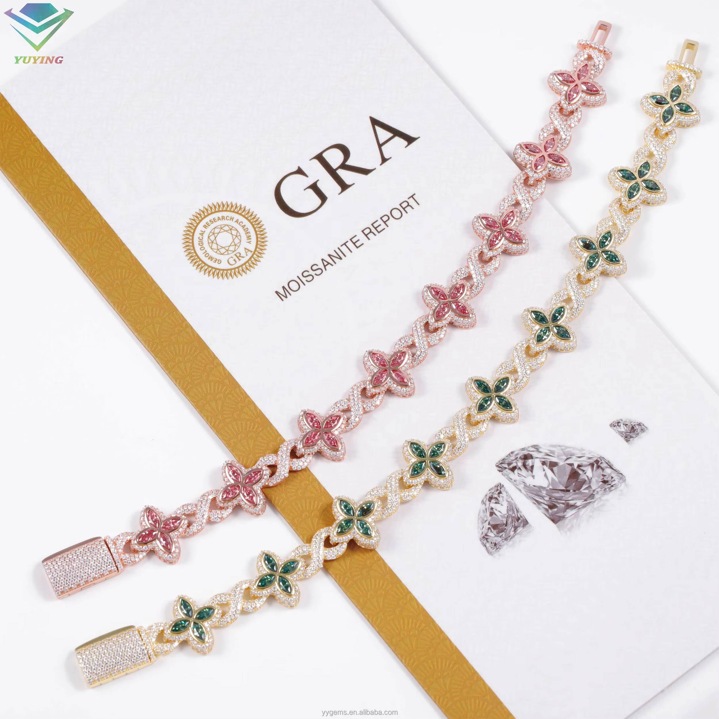 New Fashion Infinity Link Clover Bracelet Pass Diamond Tester S925 Hip Hop Jewelry Colored Moissanite Clover Cuban Bracelet