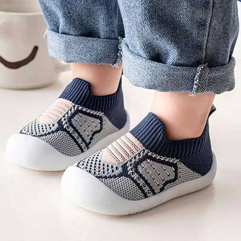 Baby Anti-slip Breathable Infant Crib Floor Socks with Rubber Sole for Children Girls Boys Mesh Shoes Soft Bottom Slippers