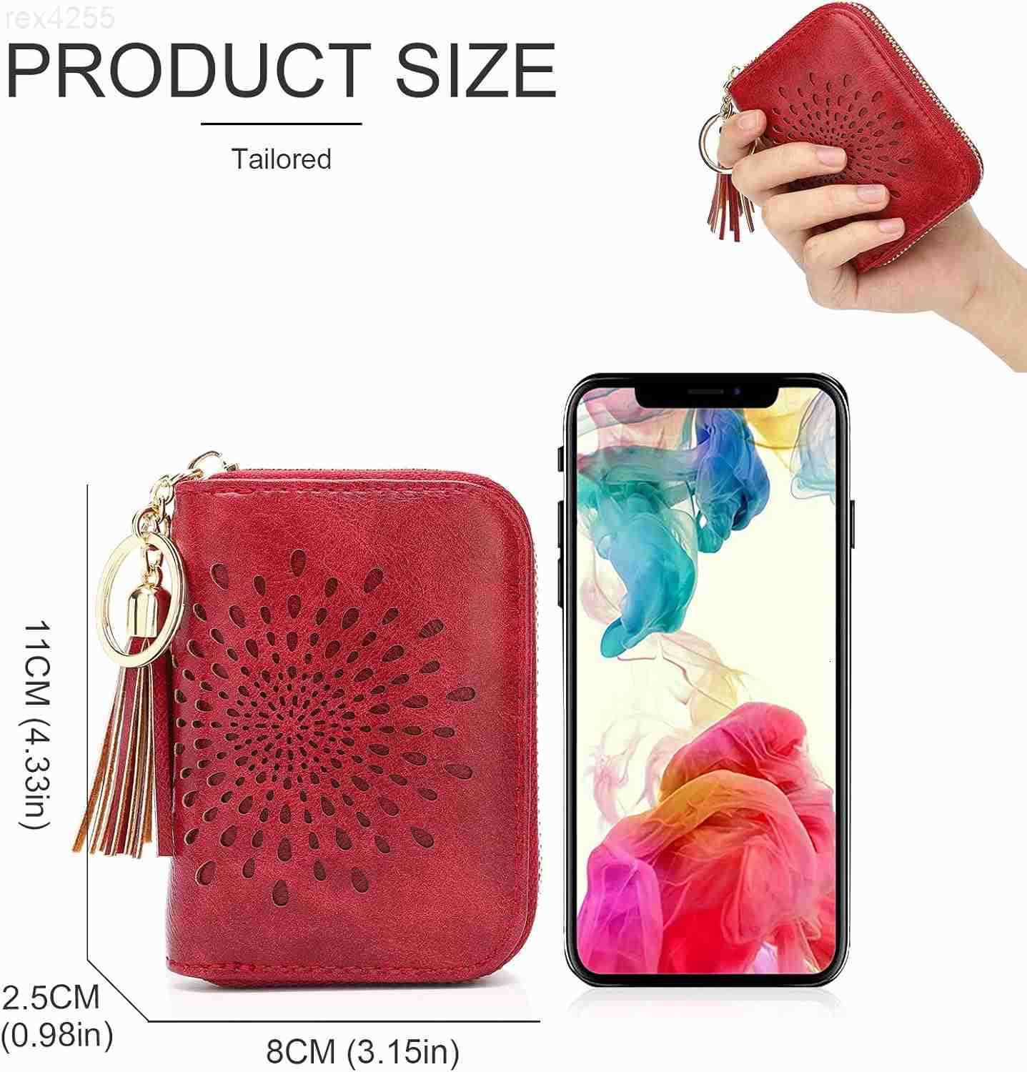 RFID Credit Card Holder Zipper Card Case Keychain Small Wallet for Women 1927 REDW250911