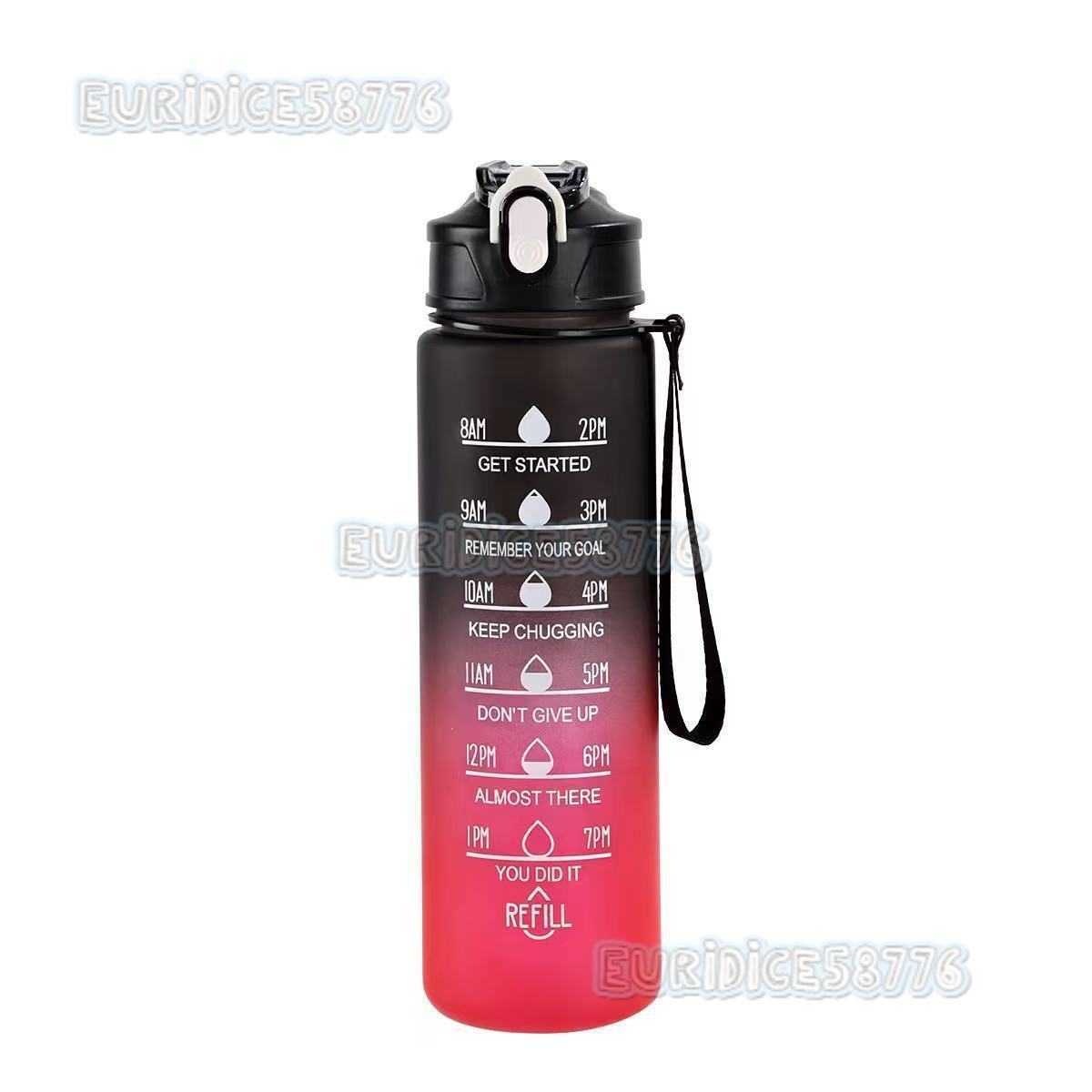 Gradient Color Matte Plastic Sports Cup with Handle Rope Portable Fitness Water Bottle with Bouncing Straw Space Cup with Lock H250911