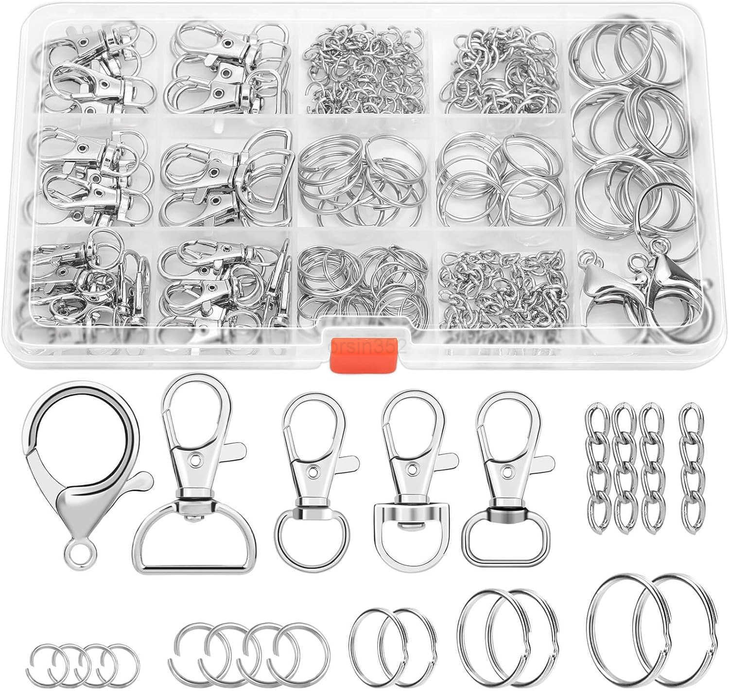300PCS Keychain Making Kit Keychain Craft Supplies Including Key Chain Clips Lanyard Snap Hooks Key Rings and Jump Rings for Key Chain Making Purse Ma