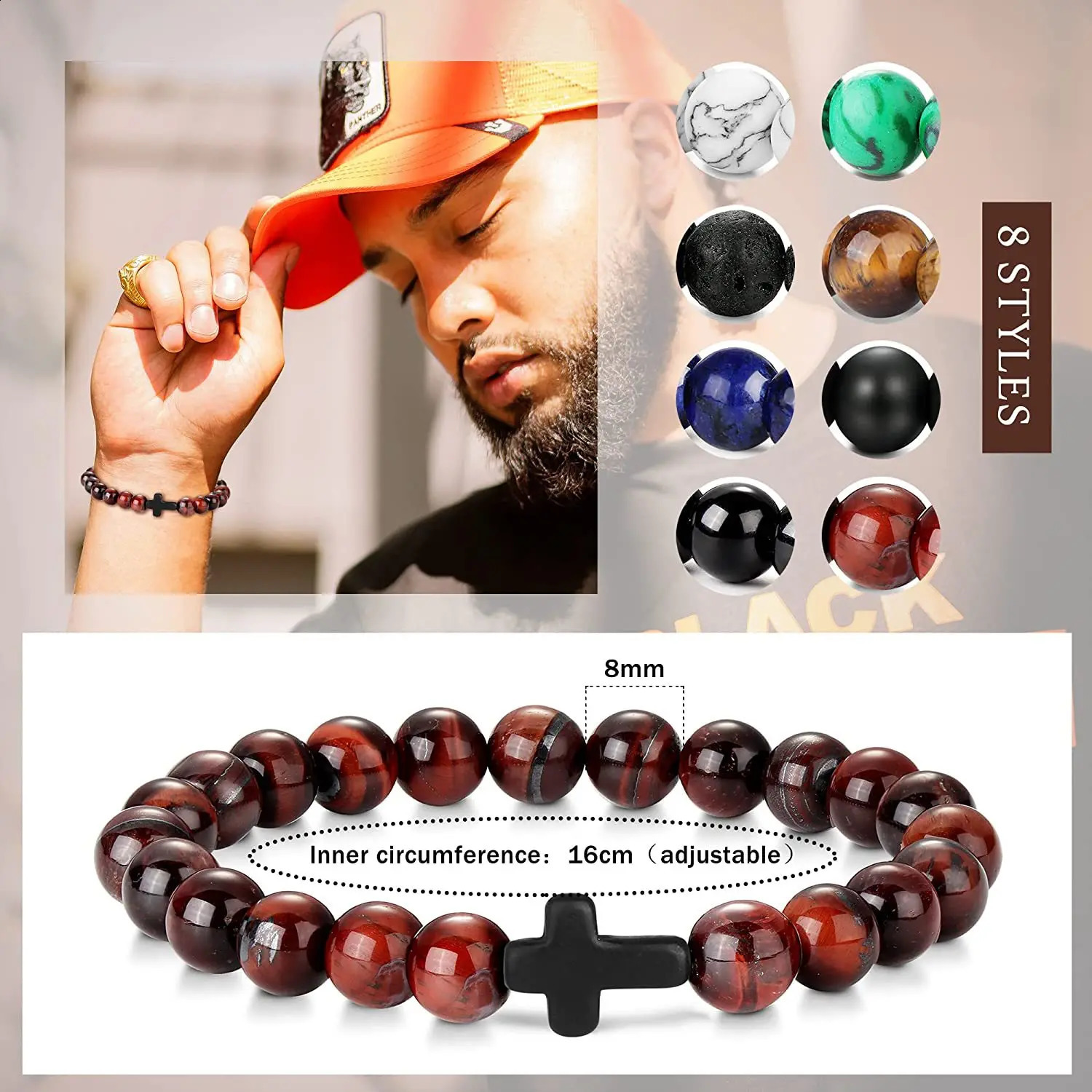 Prayer Men Natural Stone Wood Beads Rosary Hematite Cross Bracelets Onyx Meditation Bracelet Women Yoga Jewelry Homme Pulsera 250910