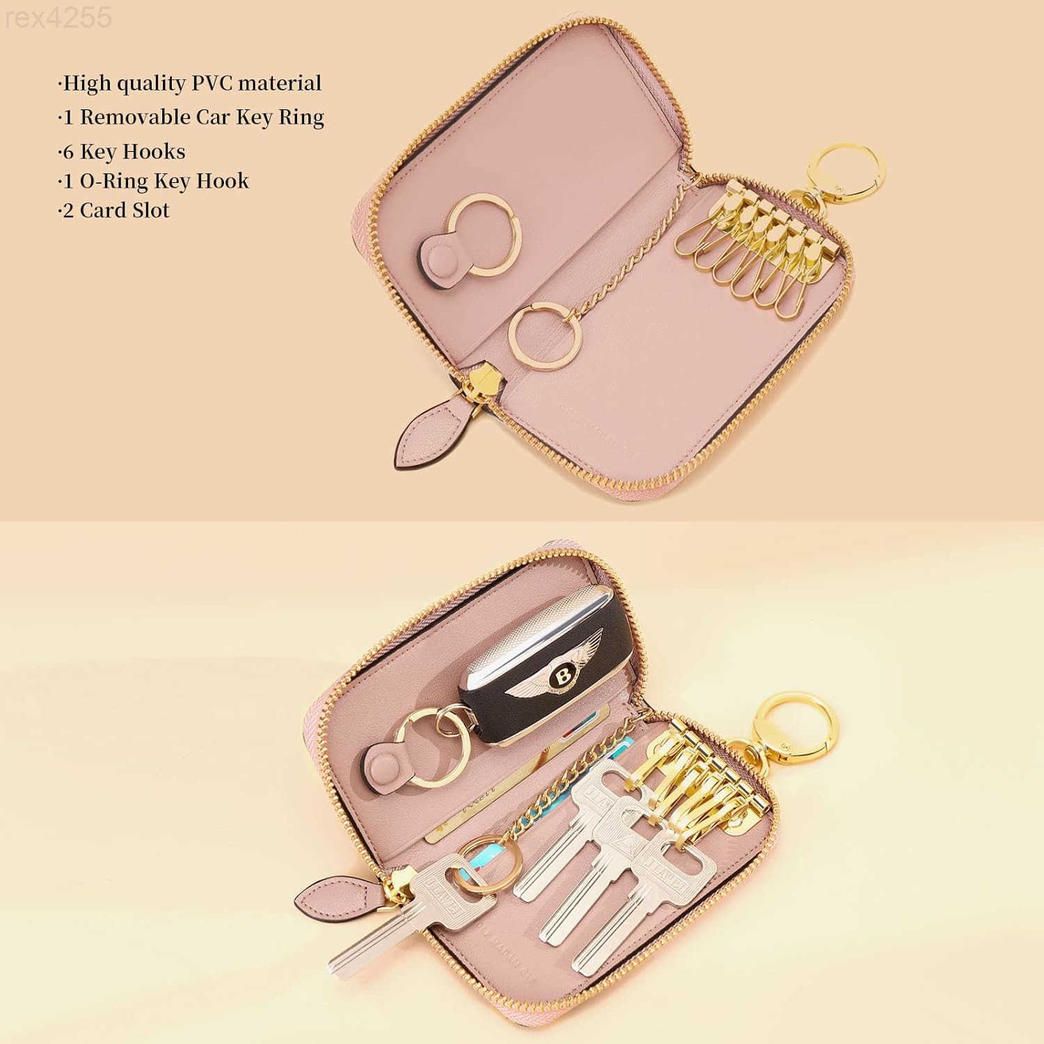 Women PVC Leather Car Key Chain Card Holder Wallet Pouch 6 Hook Snap Closure keys Money Organizer CaseW250911
