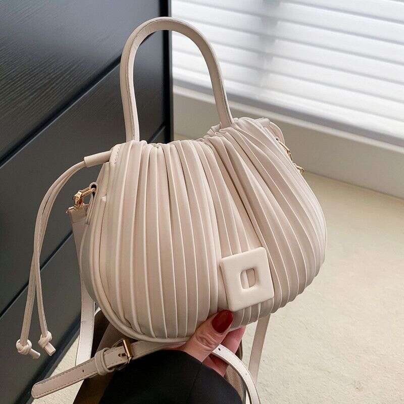 Minimalist Ruched Crossbody Solid Color Satchel Bag, Drawstring Design Handbag