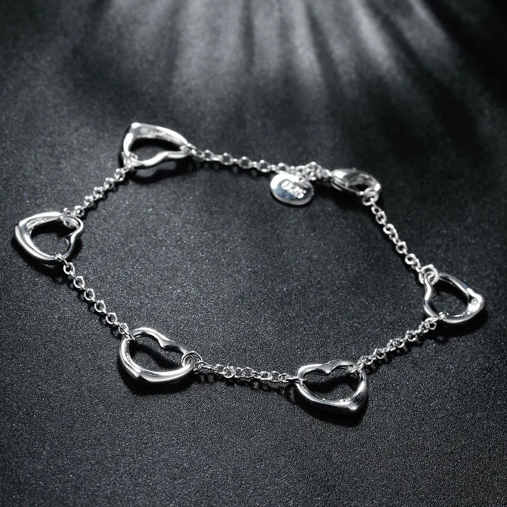 925 Sterling Silver LOVE five hearts Bracelet necklace Jewelry set for women Fashion Party Christmas Gifts 250910