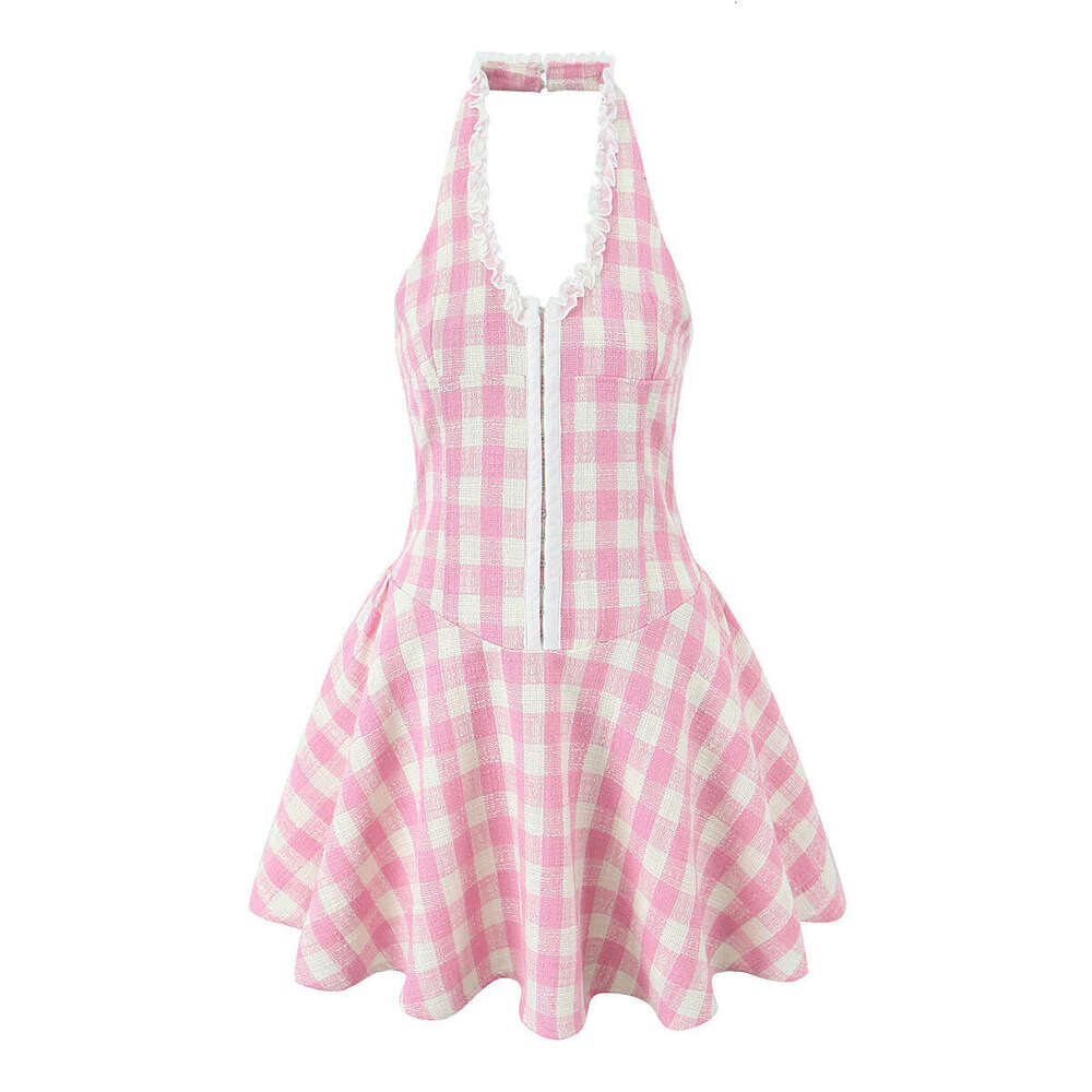 DHEssentials 2025 INS Spring New American Style Sweet Little Fragrance V-Neck Halter Slim Waist Dress