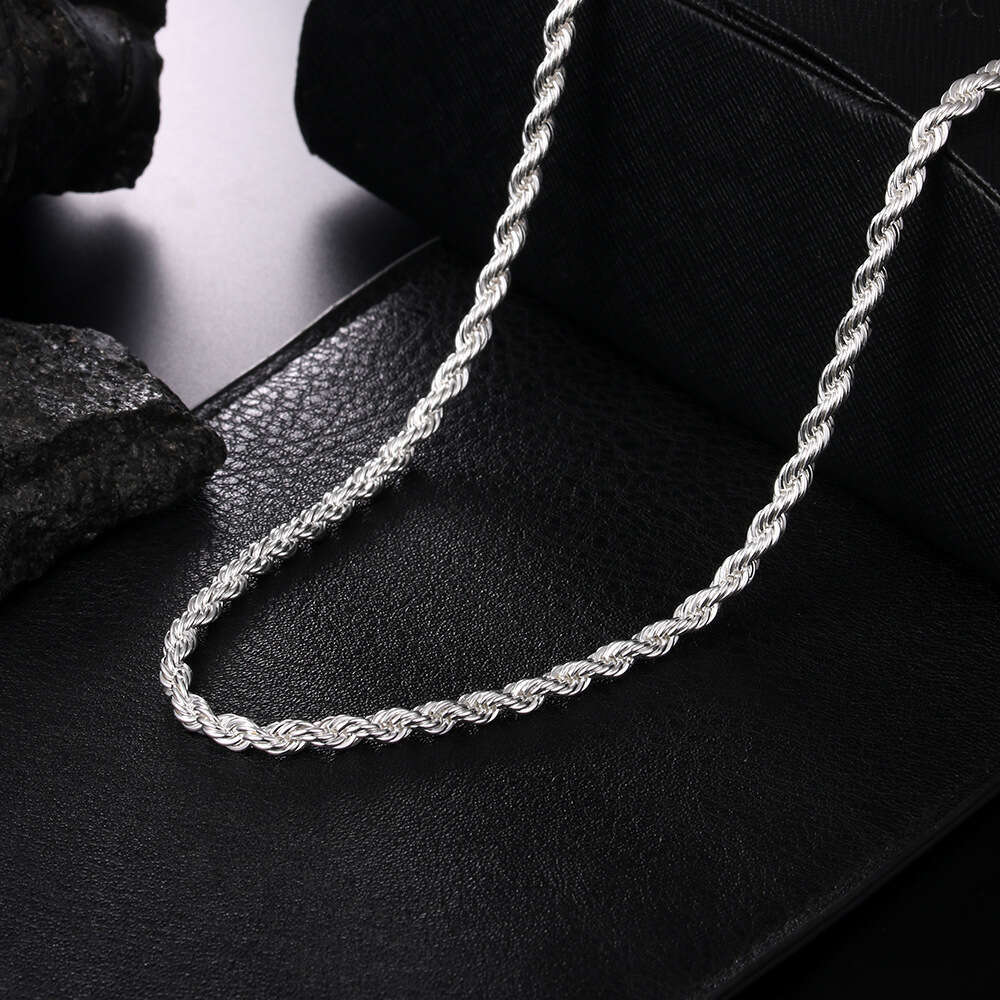 Golden Star Style Women's Men's Sier Plated 4MM Twisted Rope Braided Round Necklace